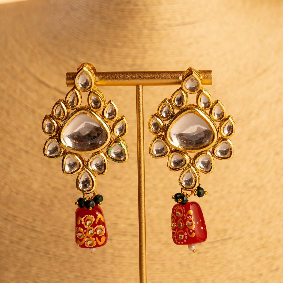 SHAJINA KUNDAN BRIDAL BEADED HANDMADE HAND PAINTED ANTIQUE NECKPIECE NECKLACE NL66