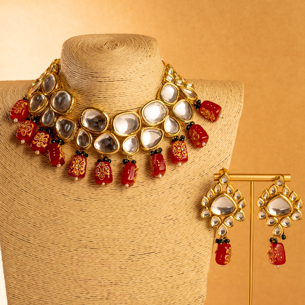 SHAJINA KUNDAN BRIDAL BEADED HANDMADE HAND PAINTED ANTIQUE NECKPIECE NECKLACE NL66