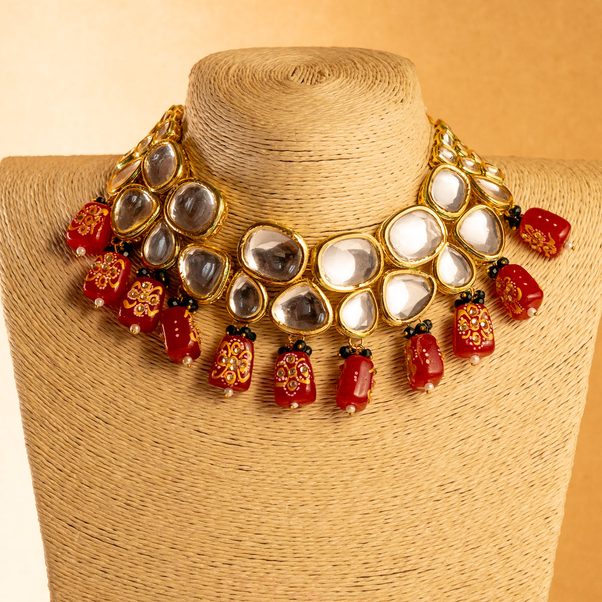 SHAJINA KUNDAN BRIDAL BEADED HANDMADE HAND PAINTED ANTIQUE NECKPIECE NECKLACE NL66