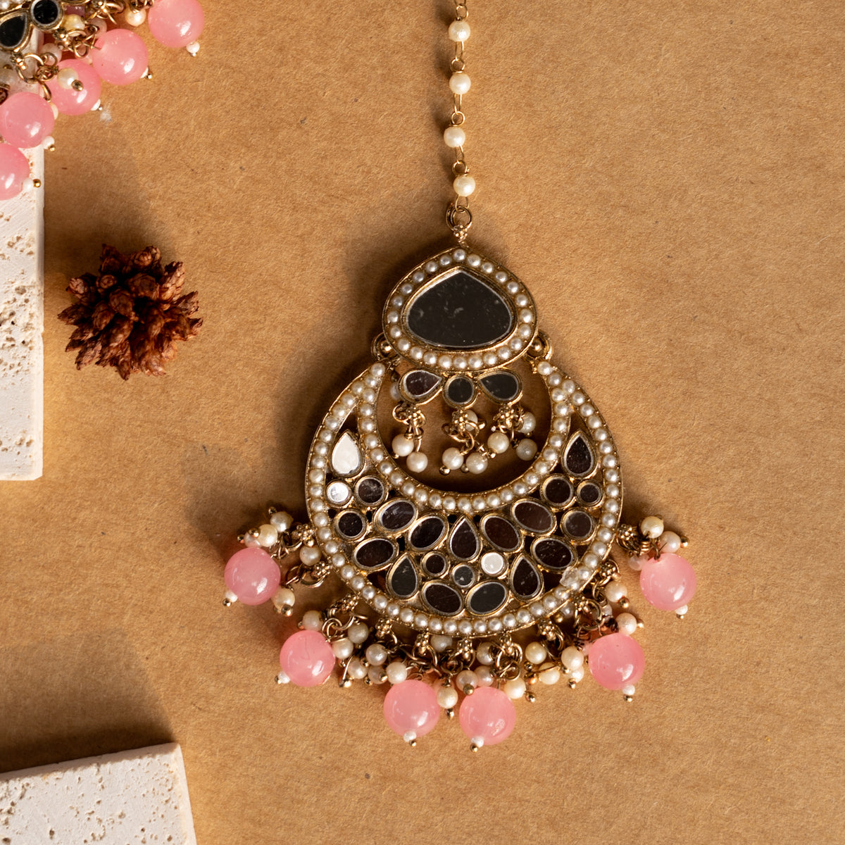 THILAPI MIRROR SEMI HANDMADE NECKLACE WITH EARRING ,TIKKA AND JHUMAR NL219