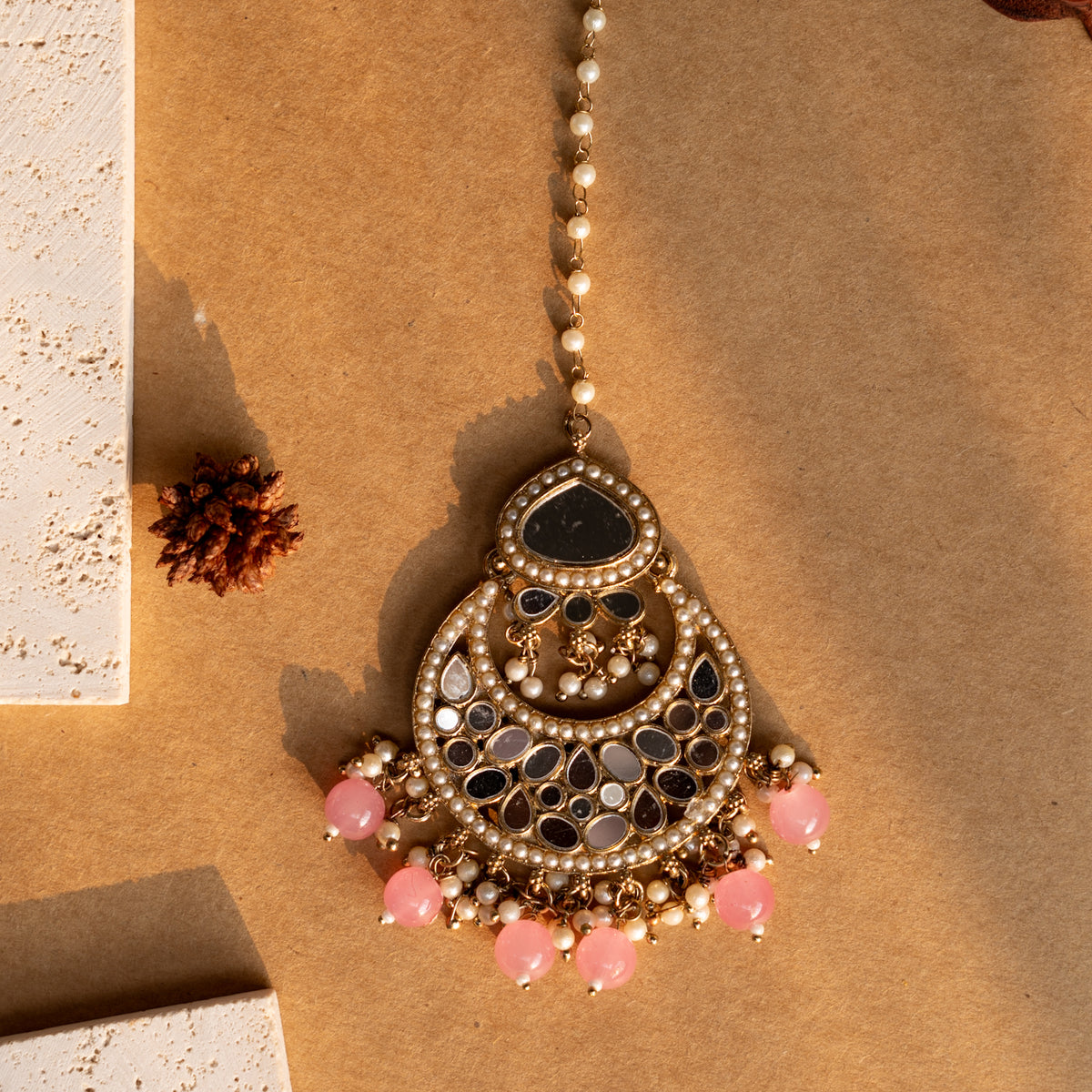 THILAPI MIRROR SEMI HANDMADE NECKLACE WITH EARRING ,TIKKA AND JHUMAR NL219