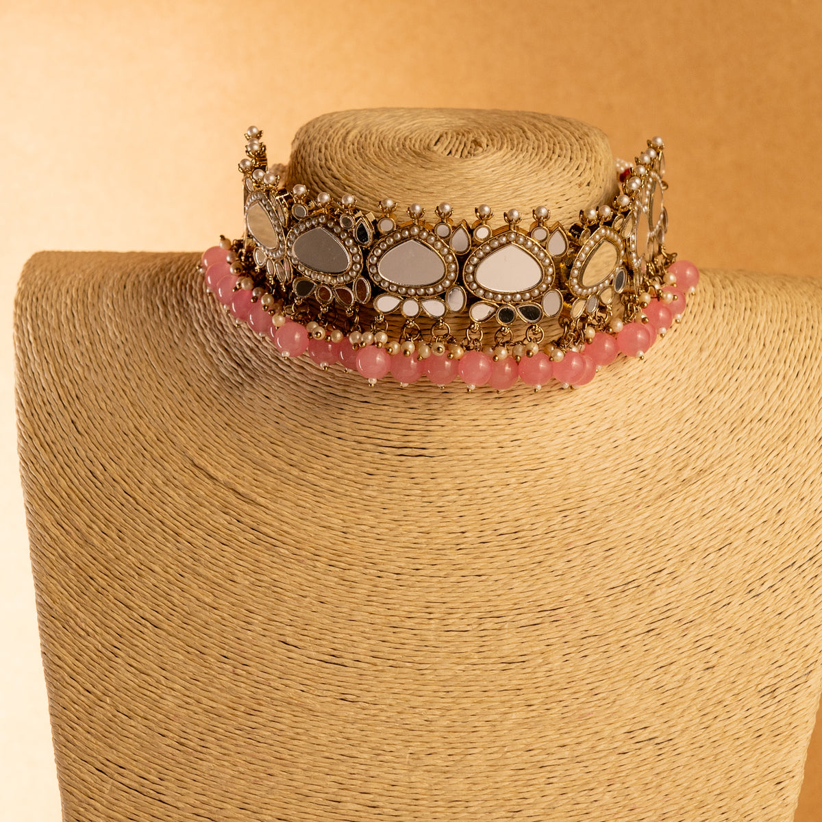 THILAPI MIRROR SEMI HANDMADE NECKLACE WITH EARRING ,TIKKA AND JHUMAR NL219