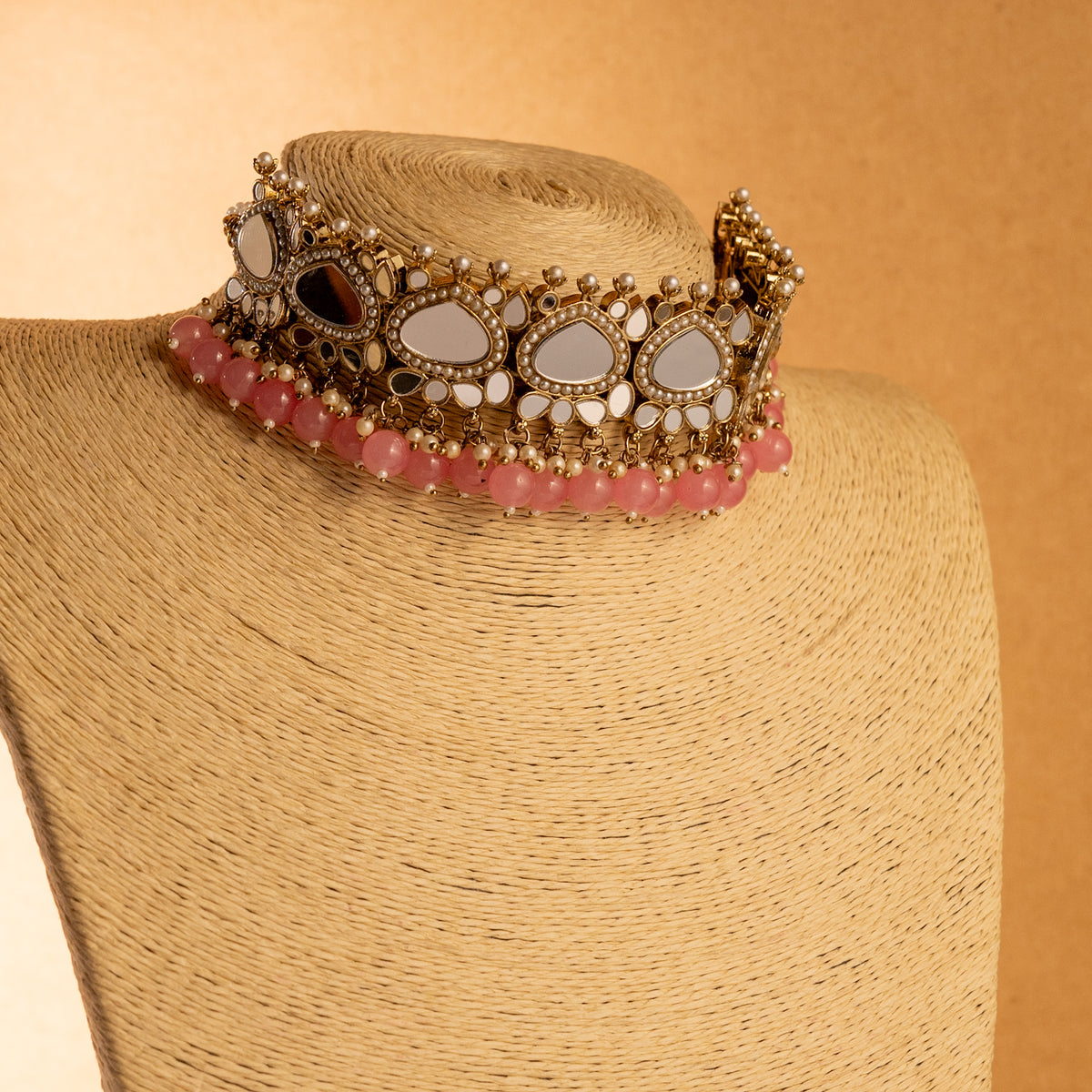 THILAPI MIRROR SEMI HANDMADE NECKLACE WITH EARRING ,TIKKA AND JHUMAR NL219