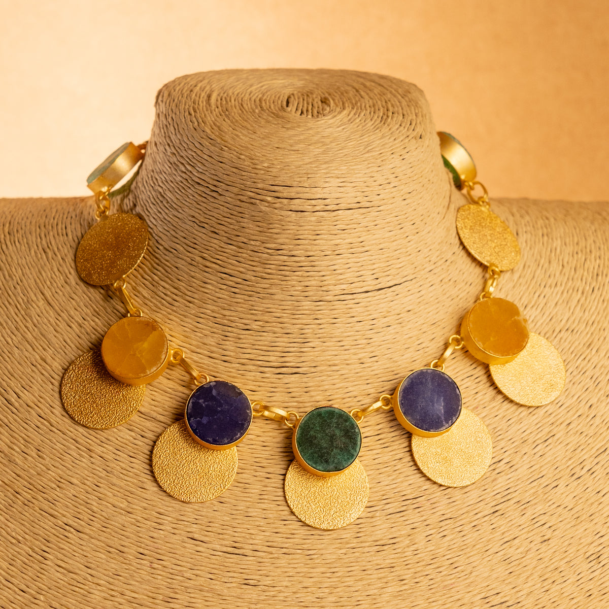 RITHA RAW STONE HANDMADE GOLD TONED RUSTIC FINISH NECKLACE NL76