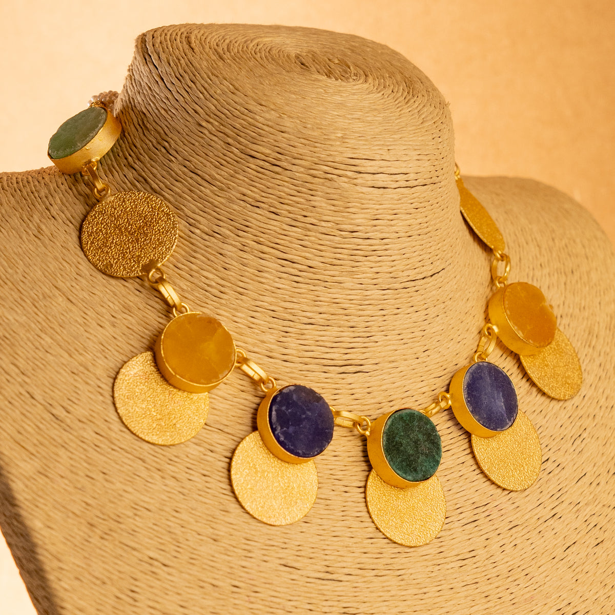 RITHA RAW STONE HANDMADE GOLD TONED RUSTIC FINISH NECKLACE NL76