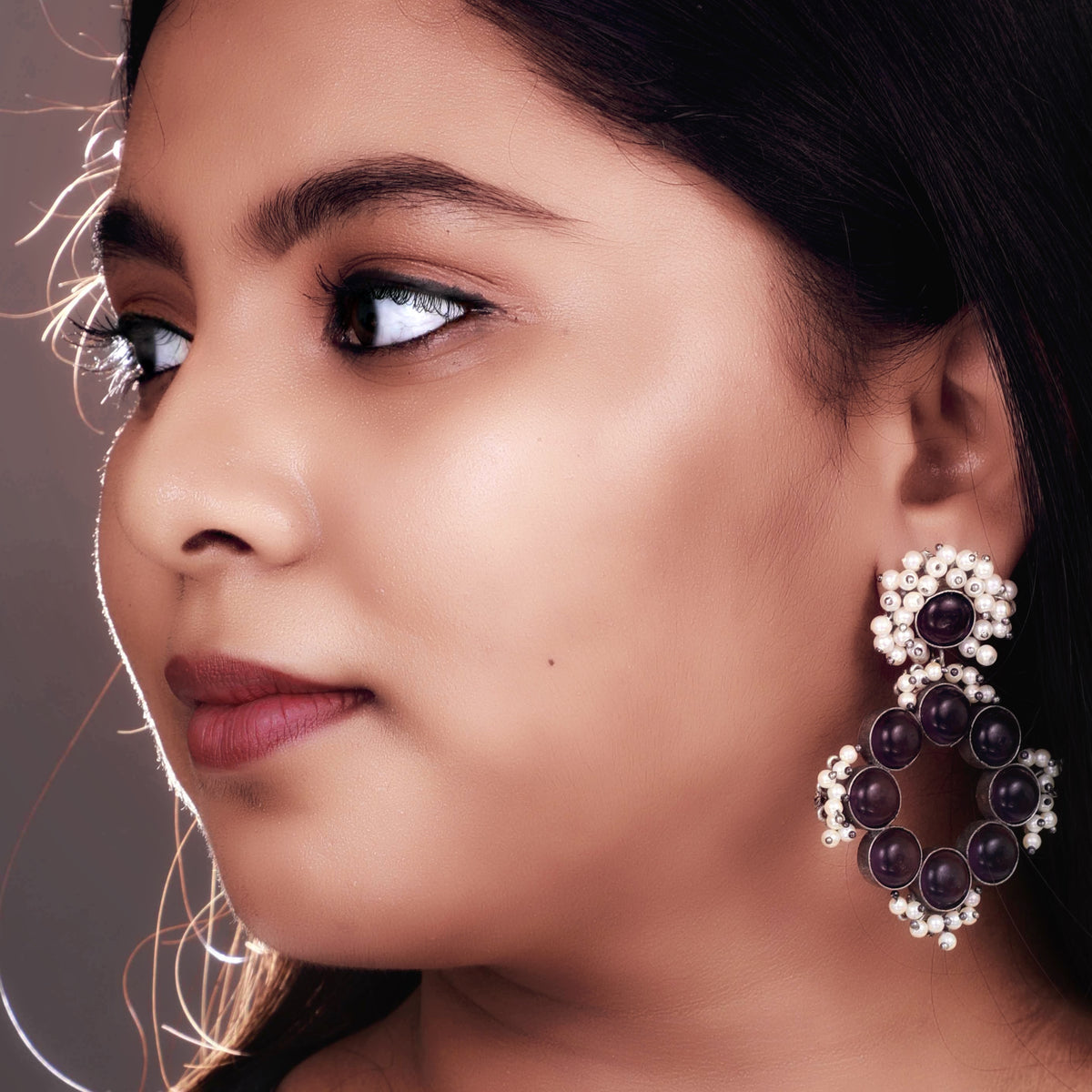 NATURES CIRCLE NATURAL STONE SILVER LOOK ALIKE HANDMADE EARRINGS ER156