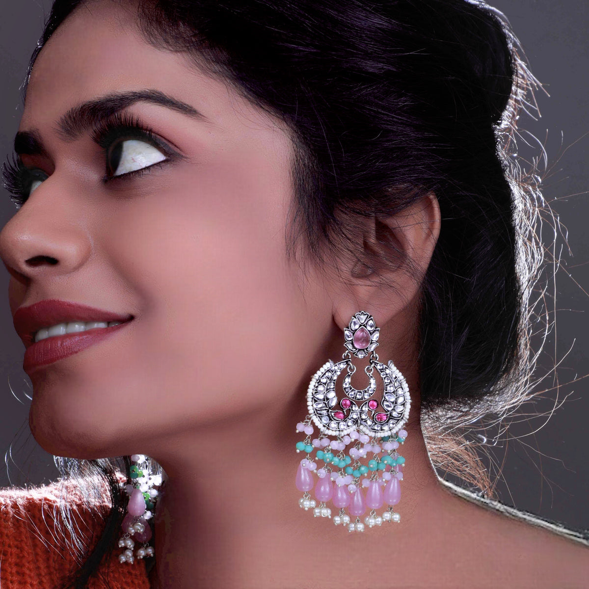 SNEHARA HANDMADE BEADED OXIDIZED DANGLER EARRING ER155