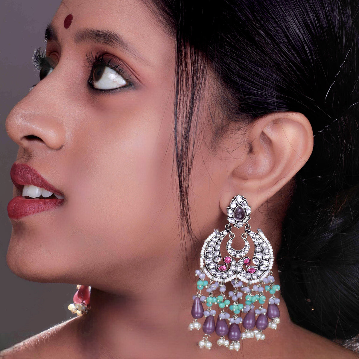 SNEHARA HANDMADE BEADED OXIDIZED DANGLER EARRING ER155