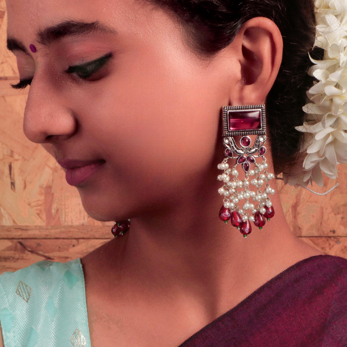 RICHANA SEMI HANDMADE BEADED OXIDIZED DANGLER EARRING ER149