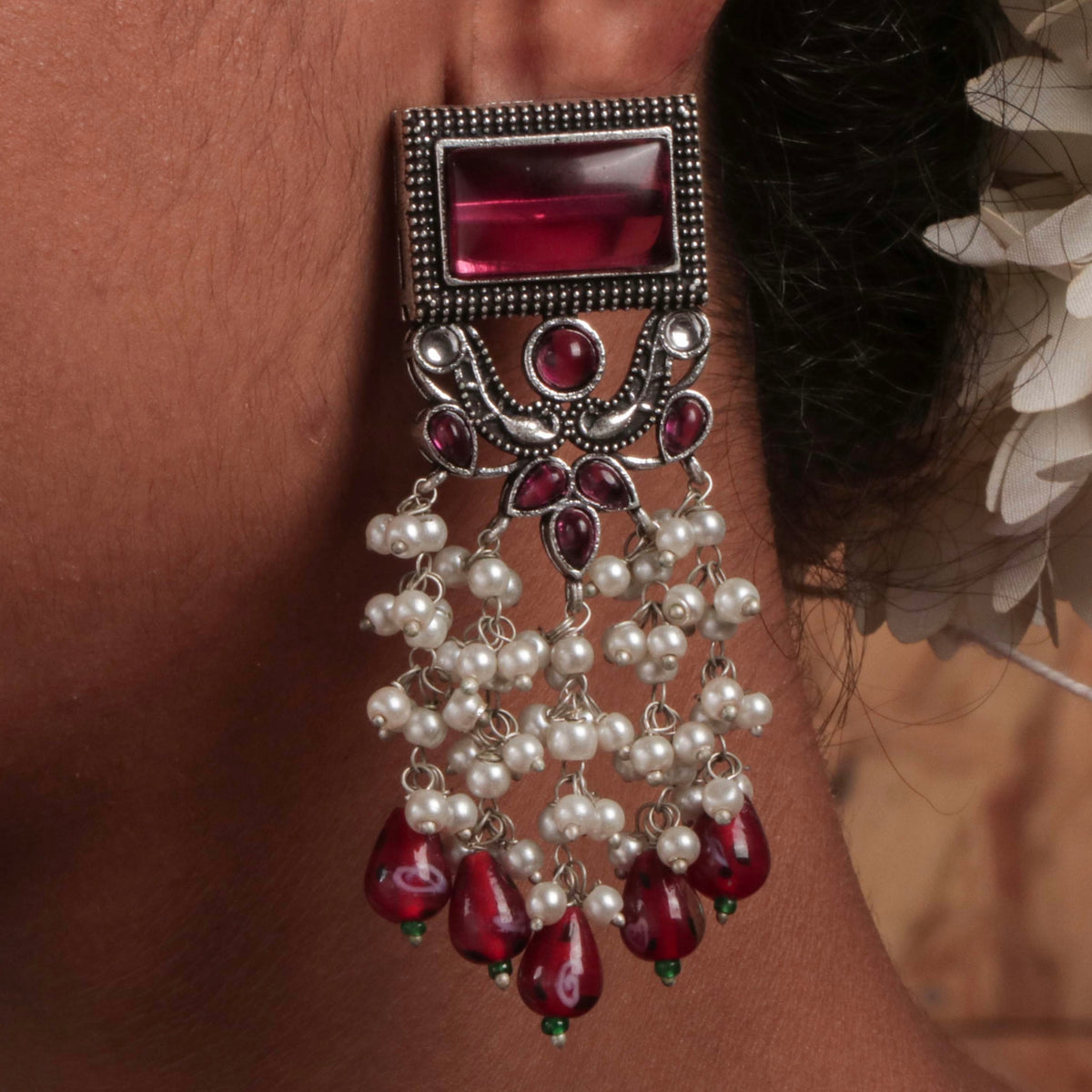 RICHANA SEMI HANDMADE BEADED OXIDIZED DANGLER EARRING ER149