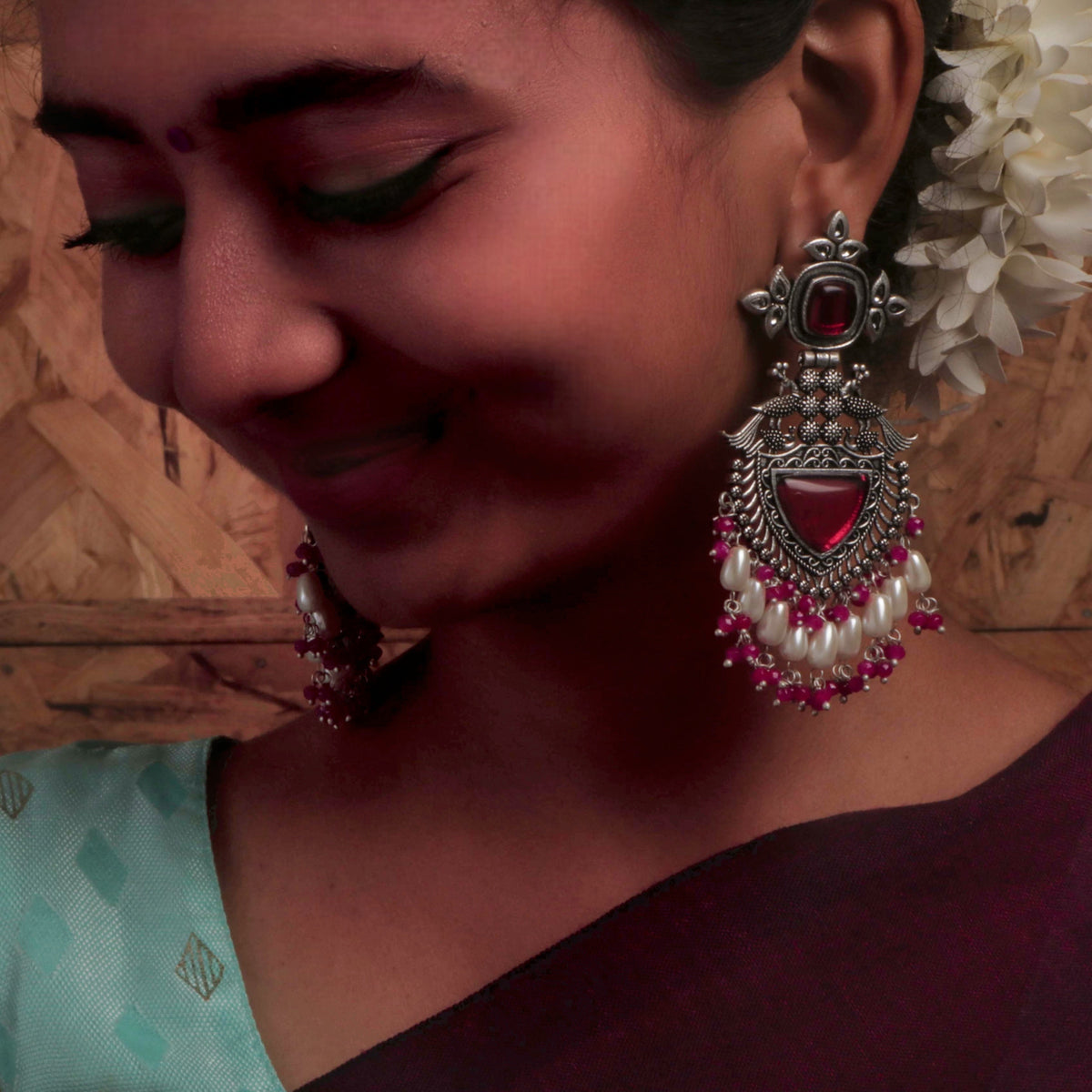 KARANYA SEMIHANDMADE JUMBO OXIDIZED BEADED EARRING ER144