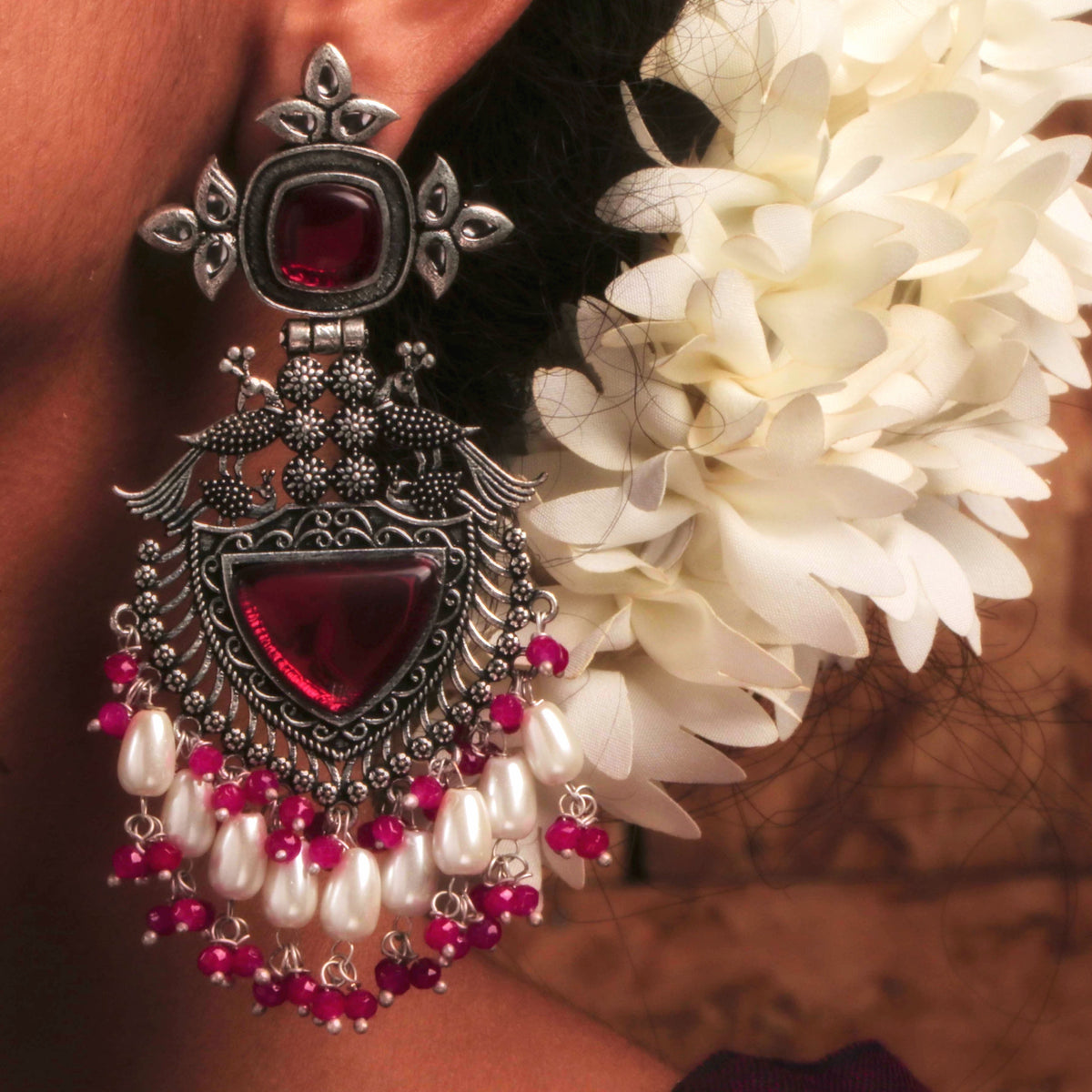 KARANYA SEMIHANDMADE JUMBO OXIDIZED BEADED EARRING ER144