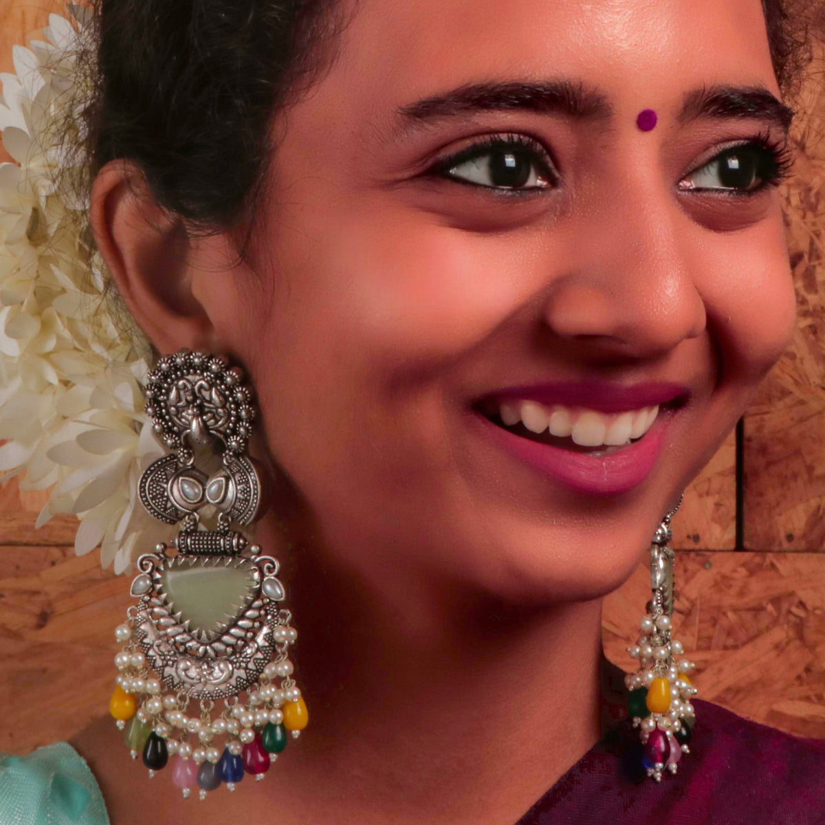 VIDHYARA SEMIHANDMADE JUMBO OXIDIZED BEADED EARRING ER143