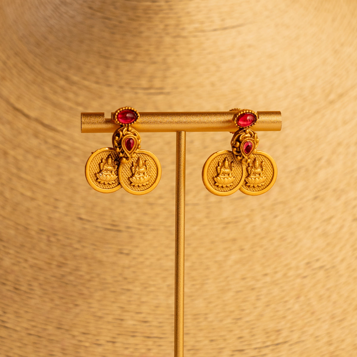 RITHIKA RUBY  GOLD TONED ANTIQUE FINISH TEMPLE NECKLACE WITH EARRINGS NL174