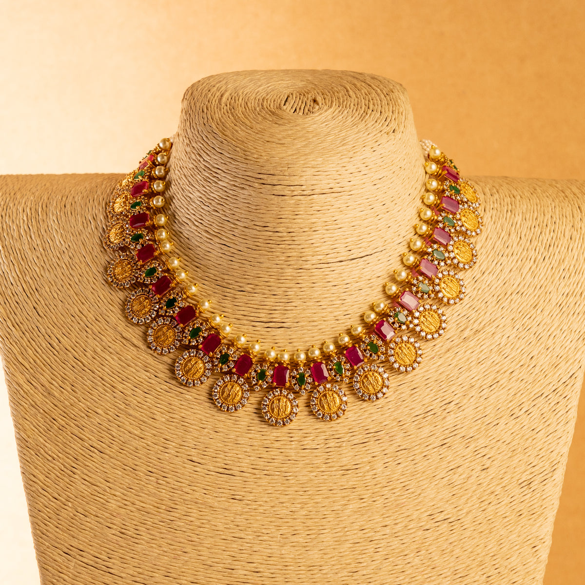 NITHYA GOLD TONED ANTIQUE FINISH NECKLACE WITH EARRINGS NL168