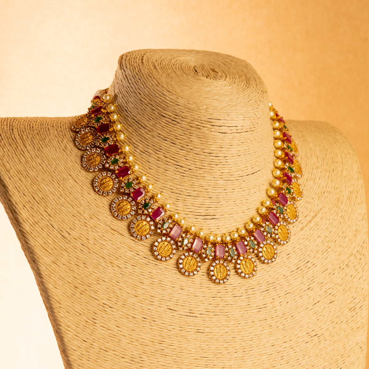 NITHYA GOLD TONED ANTIQUE FINISH NECKLACE WITH EARRINGS NL168