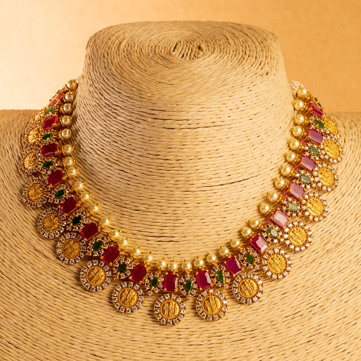 NITHYA GOLD TONED ANTIQUE FINISH NECKLACE WITH EARRINGS NL168