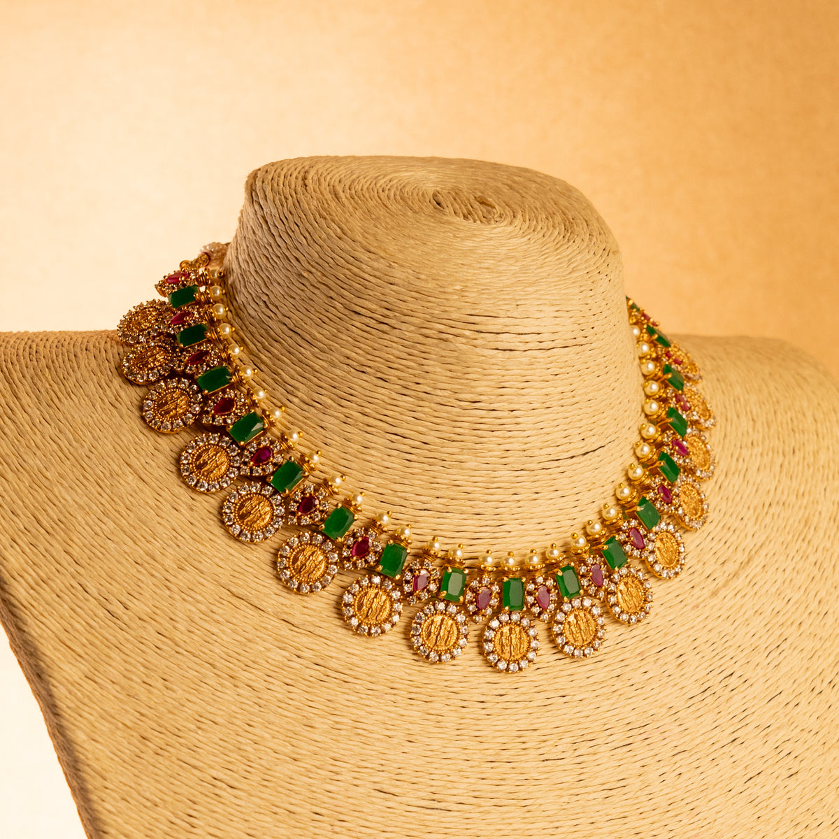 NITHYA GOLD TONED ANTIQUE FINISH NECKLACE WITH EARRINGS NL168