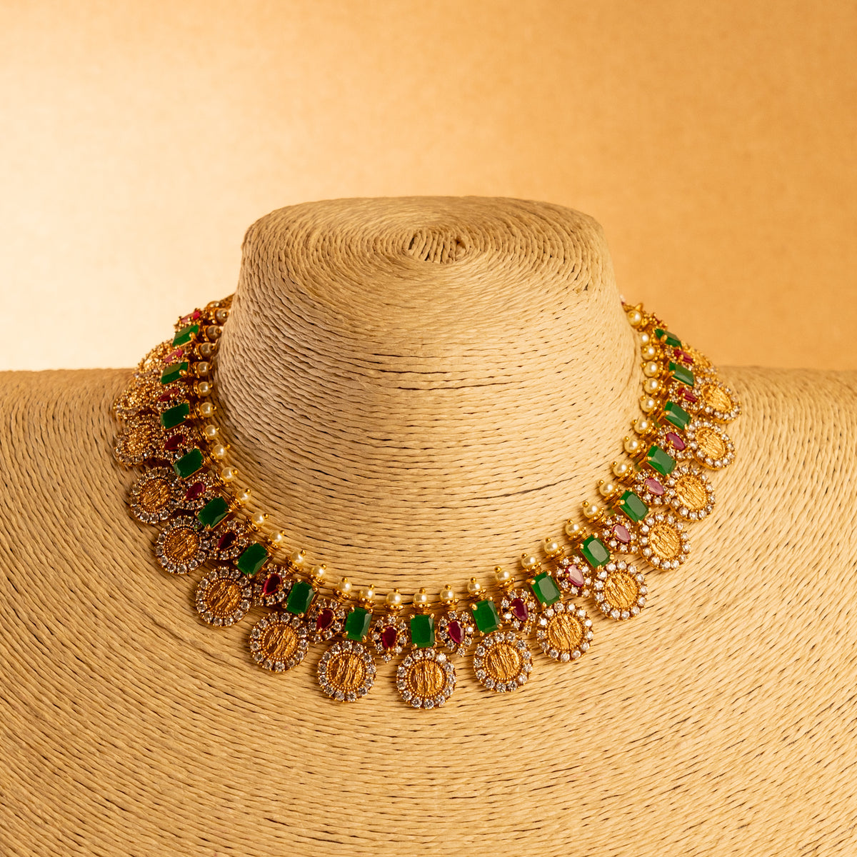 NITHYA GOLD TONED ANTIQUE FINISH NECKLACE WITH EARRINGS NL168