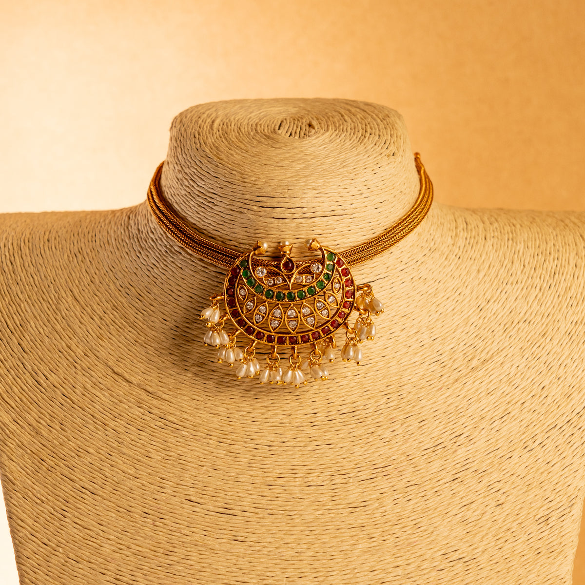 PADMA ATTIYAL GOLD TONED ANTIQUE FINISH NECKLACE WITH EARRINGS NL167