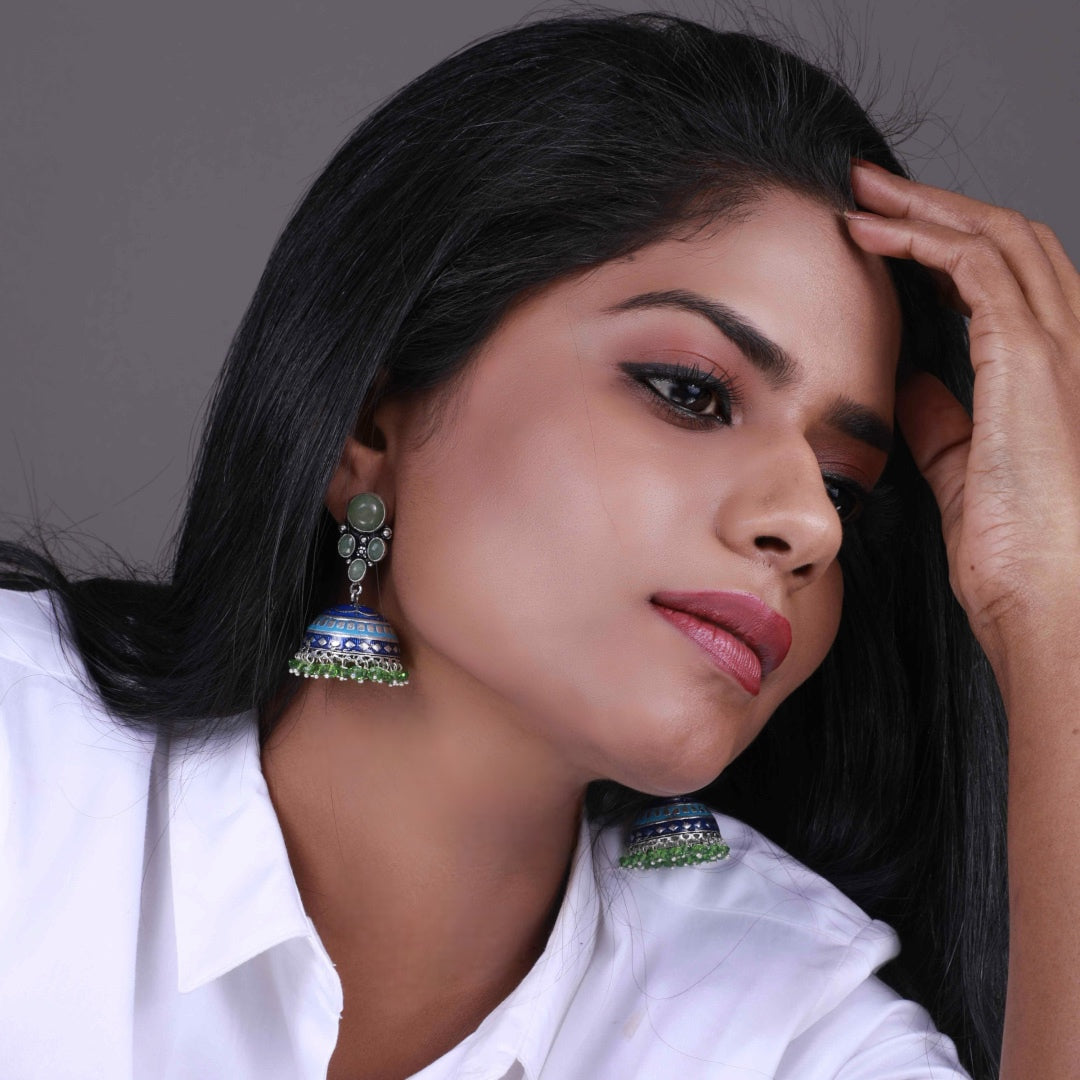 ILLEANA STONE STUDDED HANDPAINTED HANDMADE AMARPALI INSPIRED JHUMKAS ER65