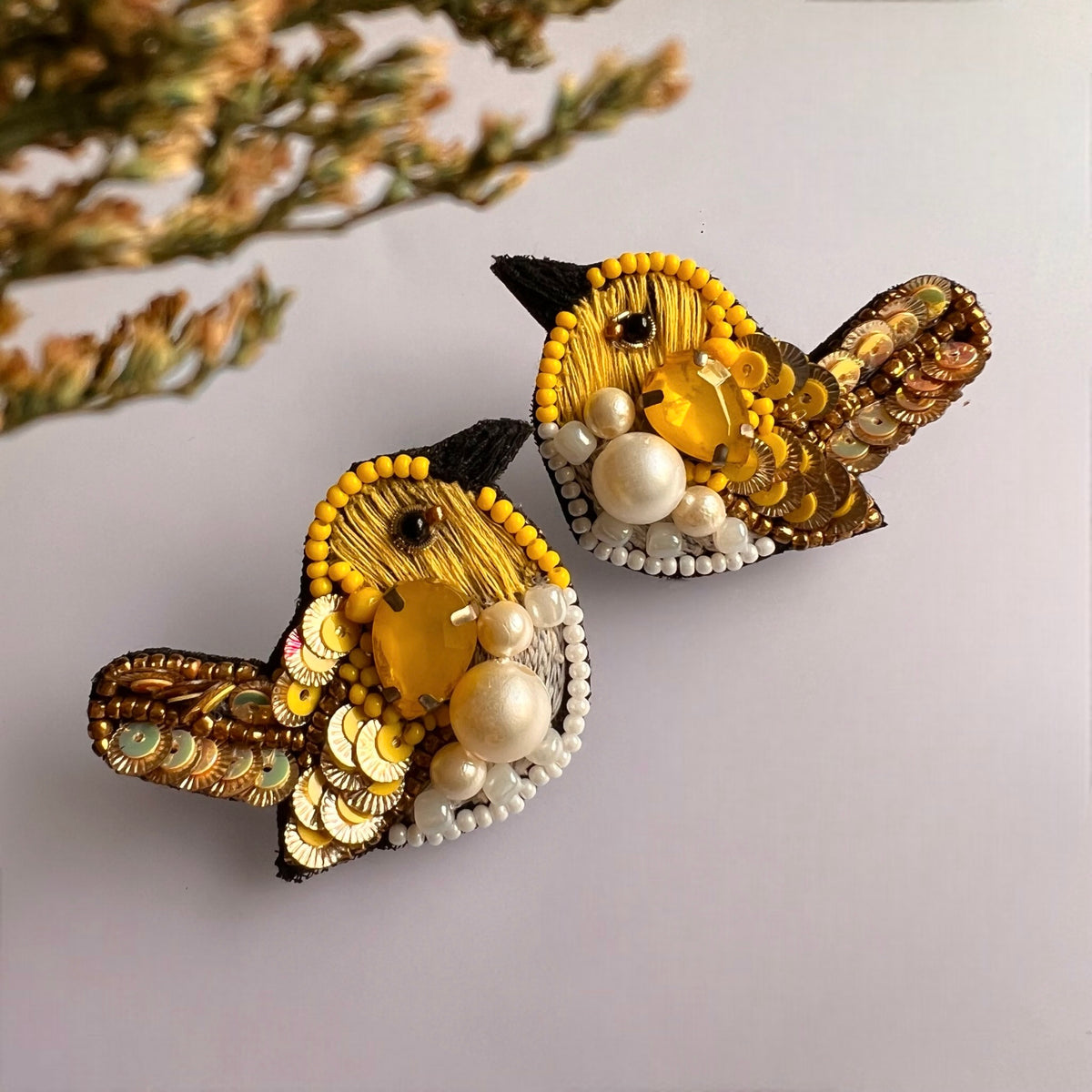 FEATHERLUKE  FABRIC AND BEADS HAND STITCHED EARRING ER587