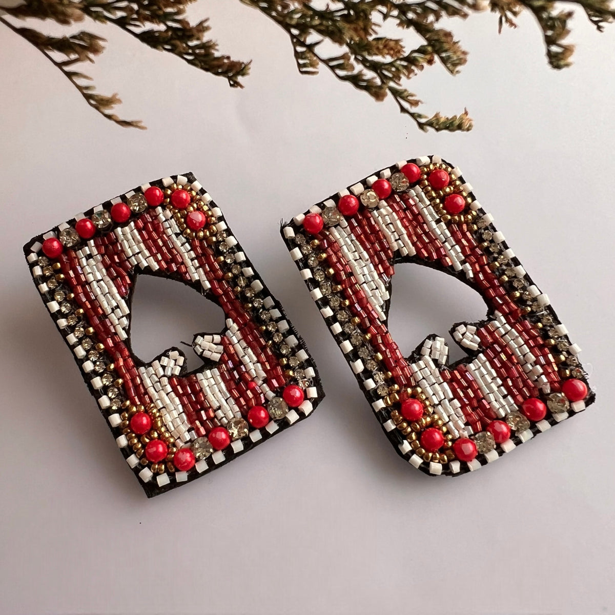 HEART FLAIR FABRIC AND BEADS  HANDMADE EARRING ER588