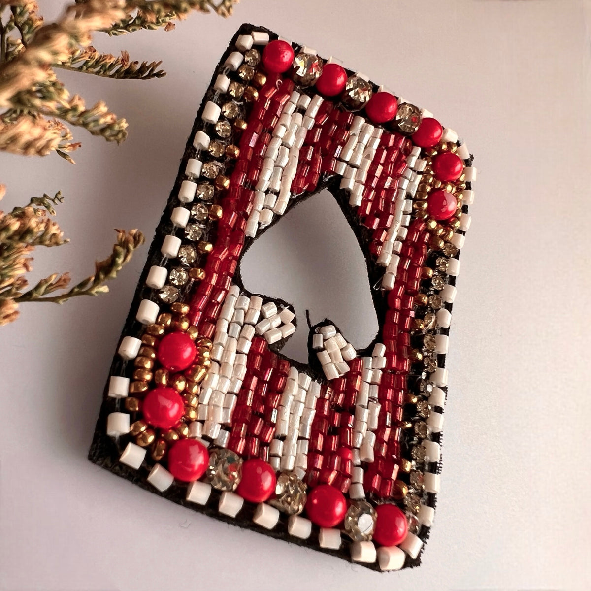 HEART FLAIR FABRIC AND BEADS  HANDMADE EARRING ER588