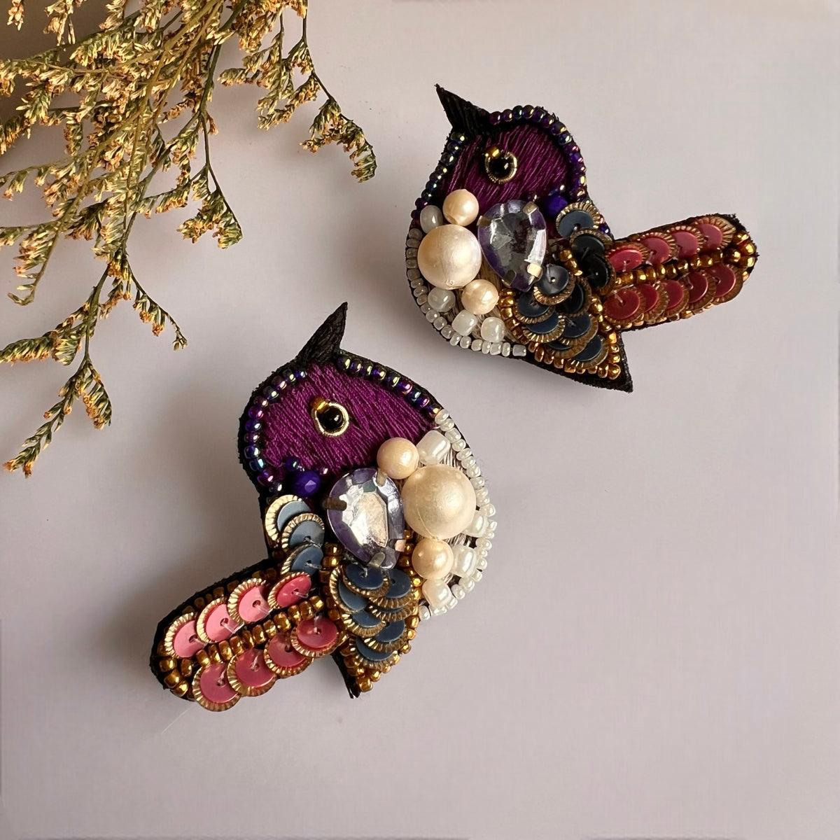 FEATHERLUKE  FABRIC AND BEADS HAND STITCHED EARRING ER587