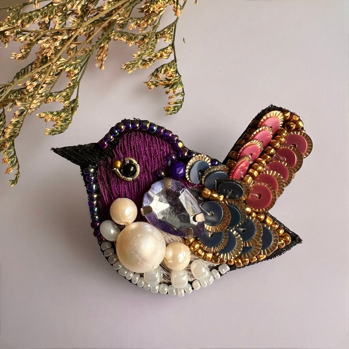 FEATHERLUKE  FABRIC AND BEADS HAND STITCHED EARRING ER587