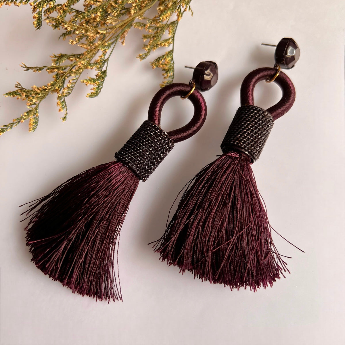 FLARE FEATHERS FABRIC AND BEADS HANDMADE EARRING ER591