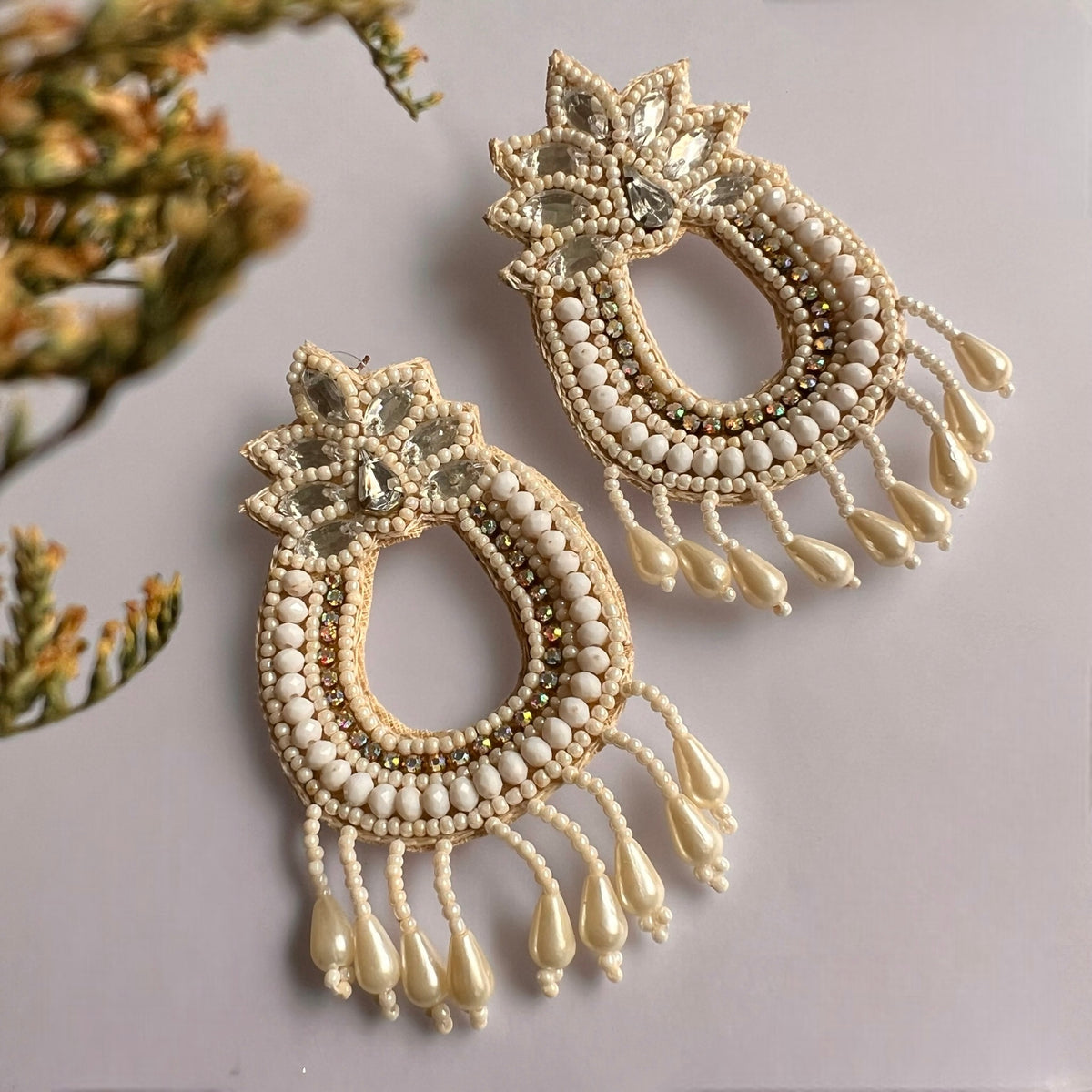 PLUME FABRIC AND BEADS HANDMADE EARRING ER593