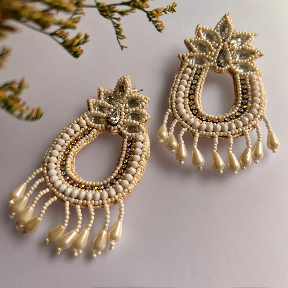 PLUME FABRIC AND BEADS HANDMADE EARRING ER593