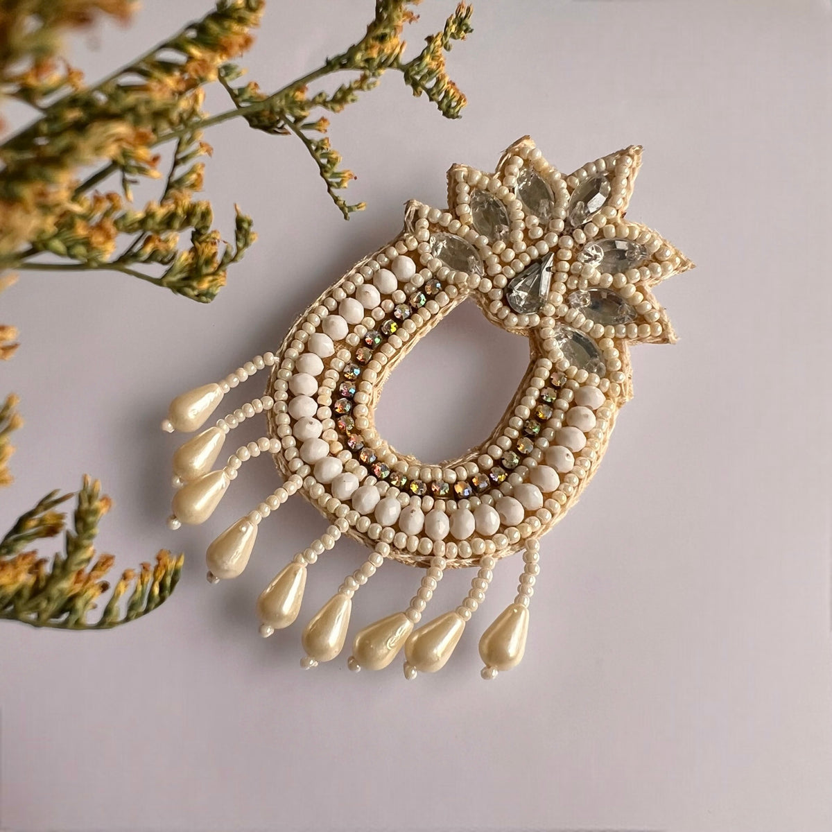 PLUME FABRIC AND BEADS HANDMADE EARRING ER593