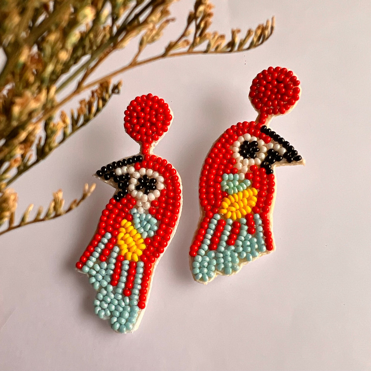 FINCH BLEND FABRIC AND BEADS HANDMADE EARRING ER594