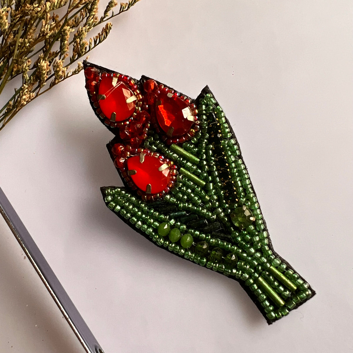 FLORA STONE FABRIC AND BEADS HANDMADE EARRING ER597