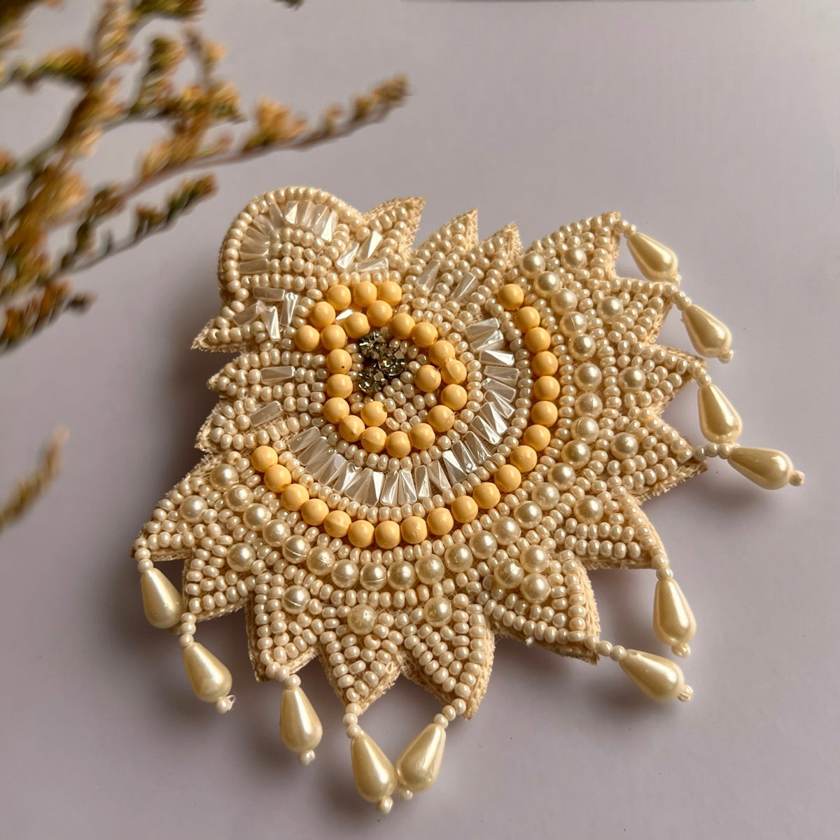 VIVORY FABRIC AND BEADS HANDMADE EARRING ER599