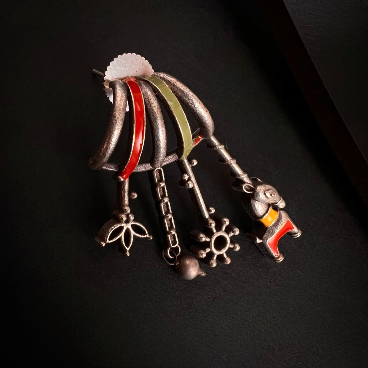 ENAMEL FAUX SILVER RAW AND RASTIC HAND PAINTED HANDMADE  DANGLER /EARRINGS ER650