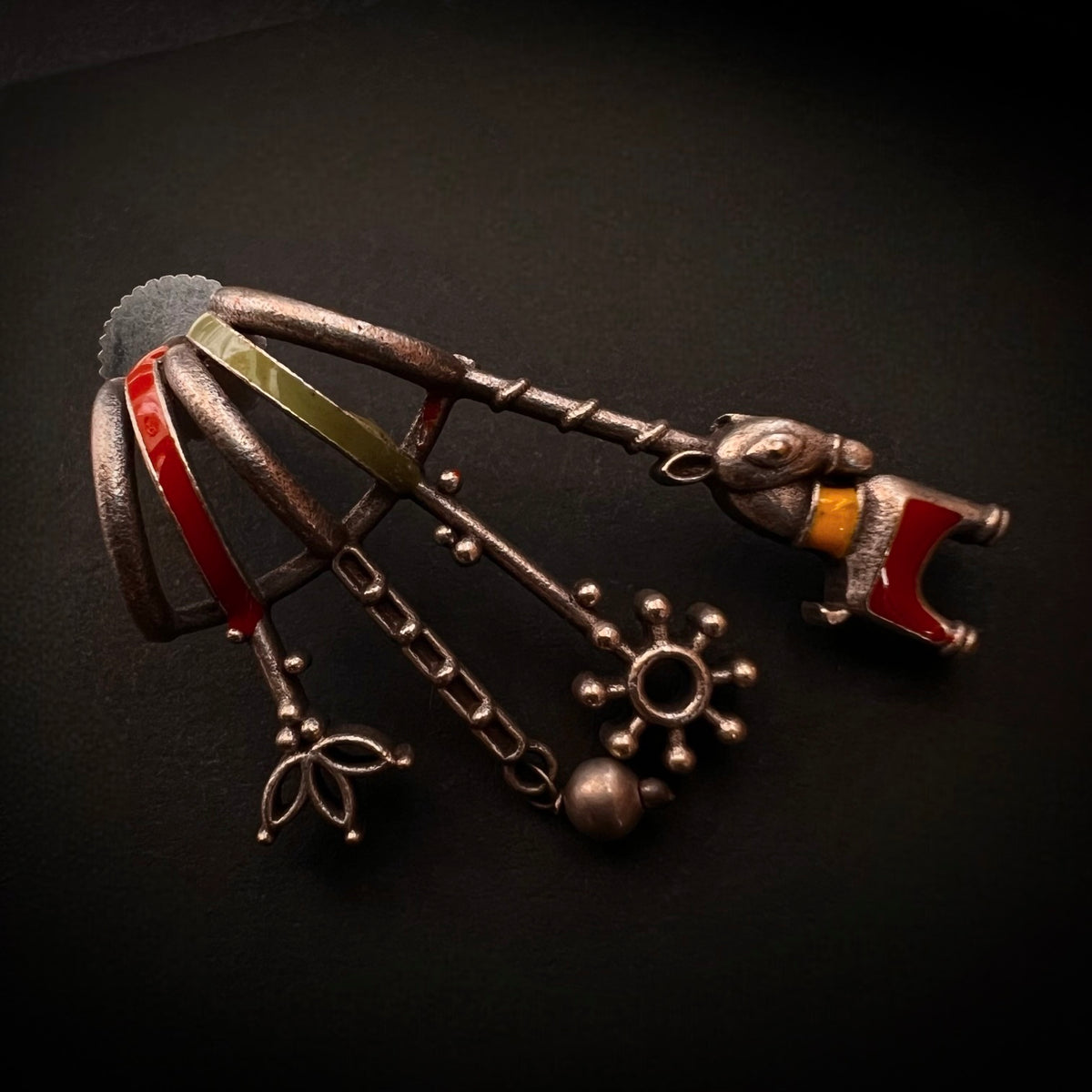 ENAMEL FAUX SILVER RAW AND RASTIC HAND PAINTED HANDMADE  DANGLER /EARRINGS ER650