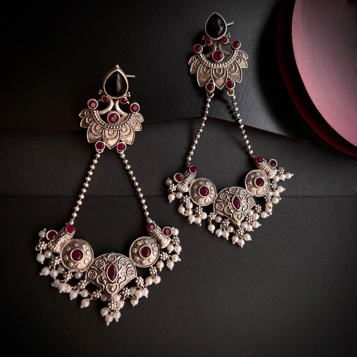 RIVANA FAUX SILVER SEMI HANDMADE  BRASS RAW AND RUSTIC EARRINGS ER648