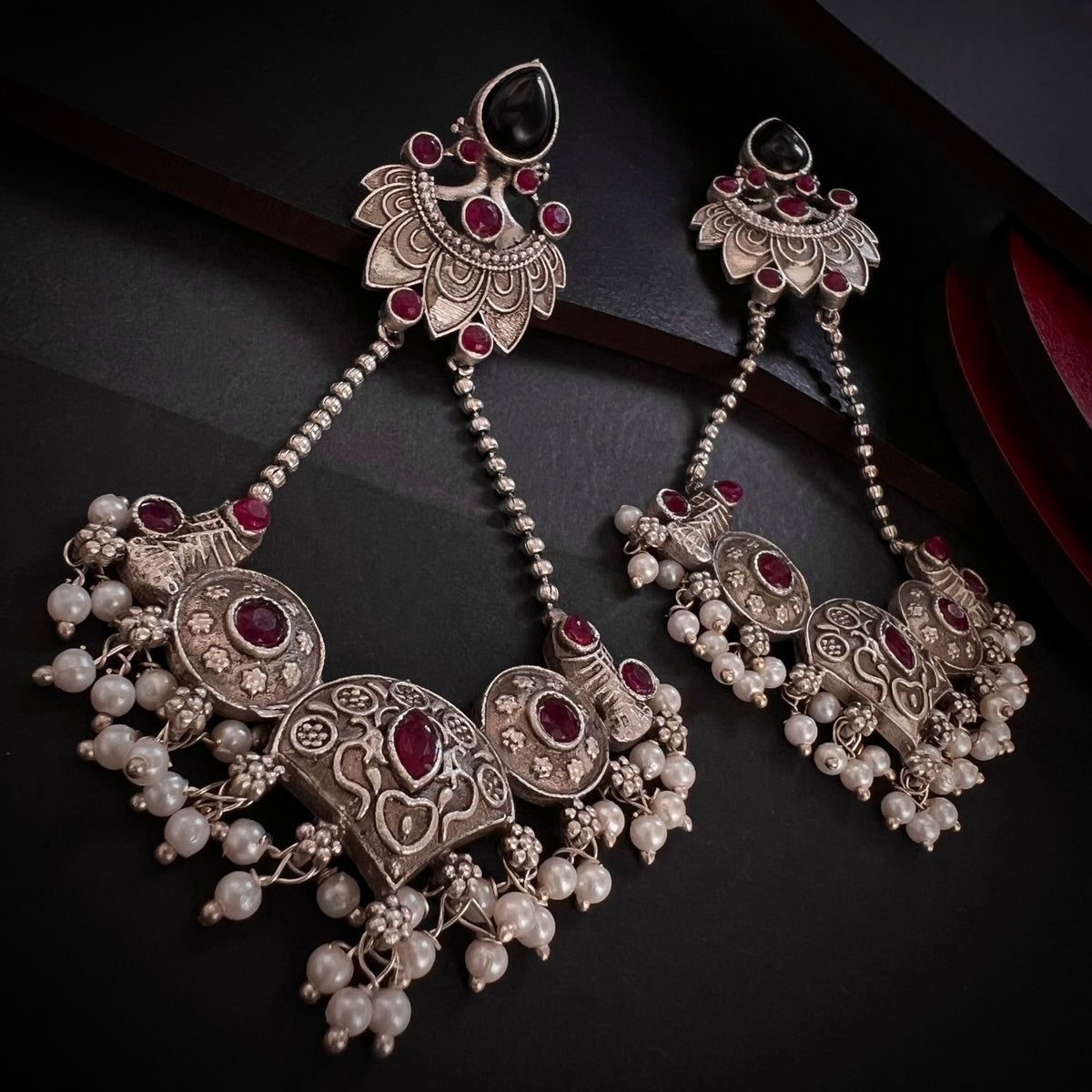 RIVANA FAUX SILVER SEMI HANDMADE  BRASS RAW AND RUSTIC EARRINGS ER648