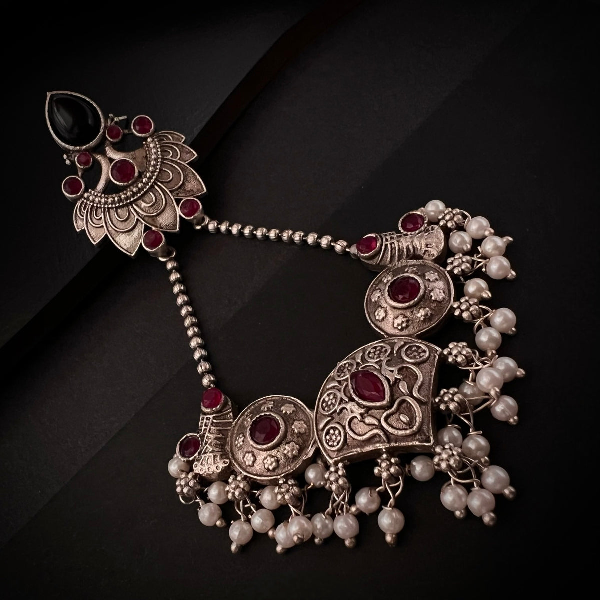 RIVANA FAUX SILVER SEMI HANDMADE  BRASS RAW AND RUSTIC EARRINGS ER648