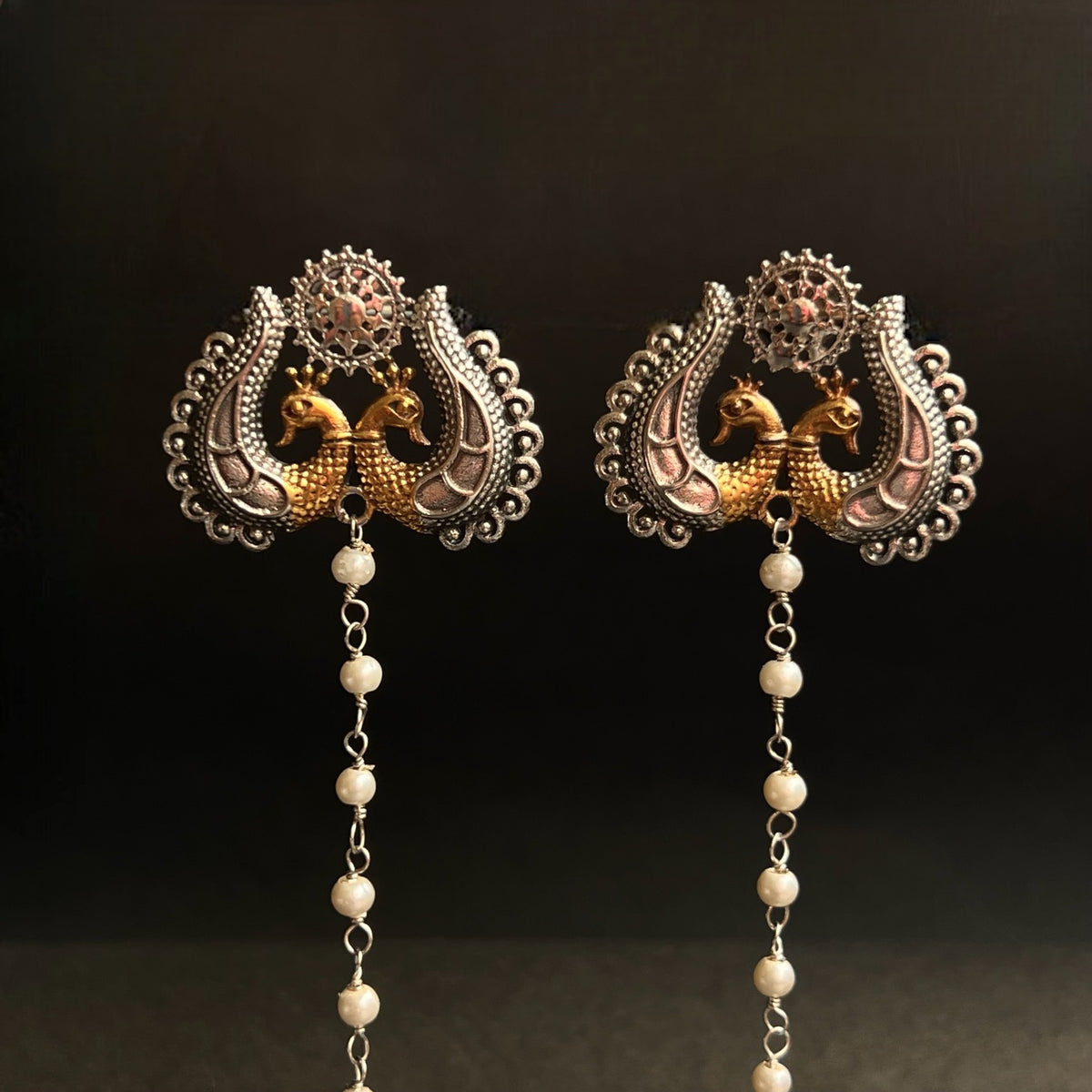 VAANAH SILVER LOOK ALIKE RAW AND RUSTIC ANTIQUE SEMI HANDMADE EARRINGS ER440