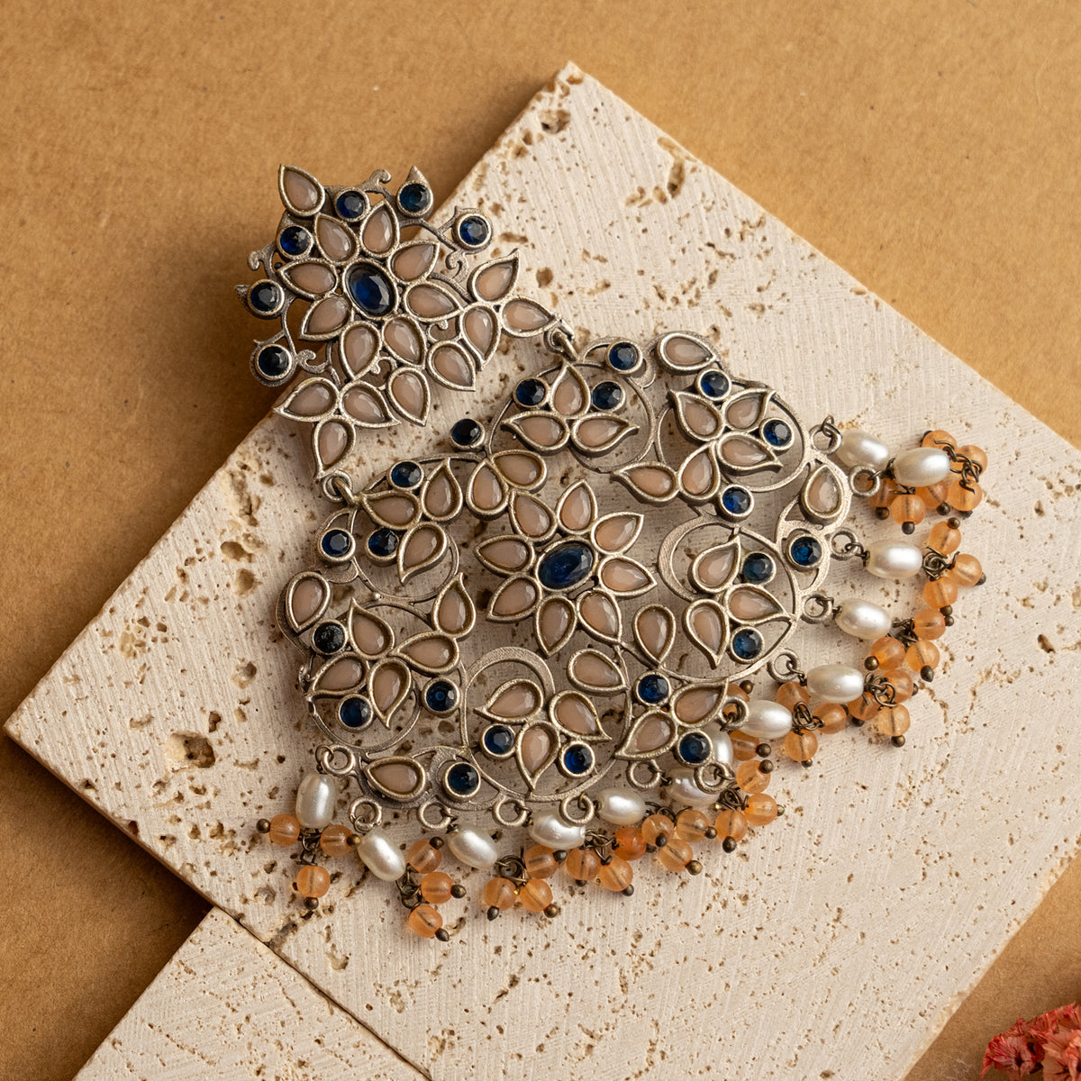 BHAVYA FAUX SILVER SEMI HANDMADE DANGLERS EARRINGS ER655