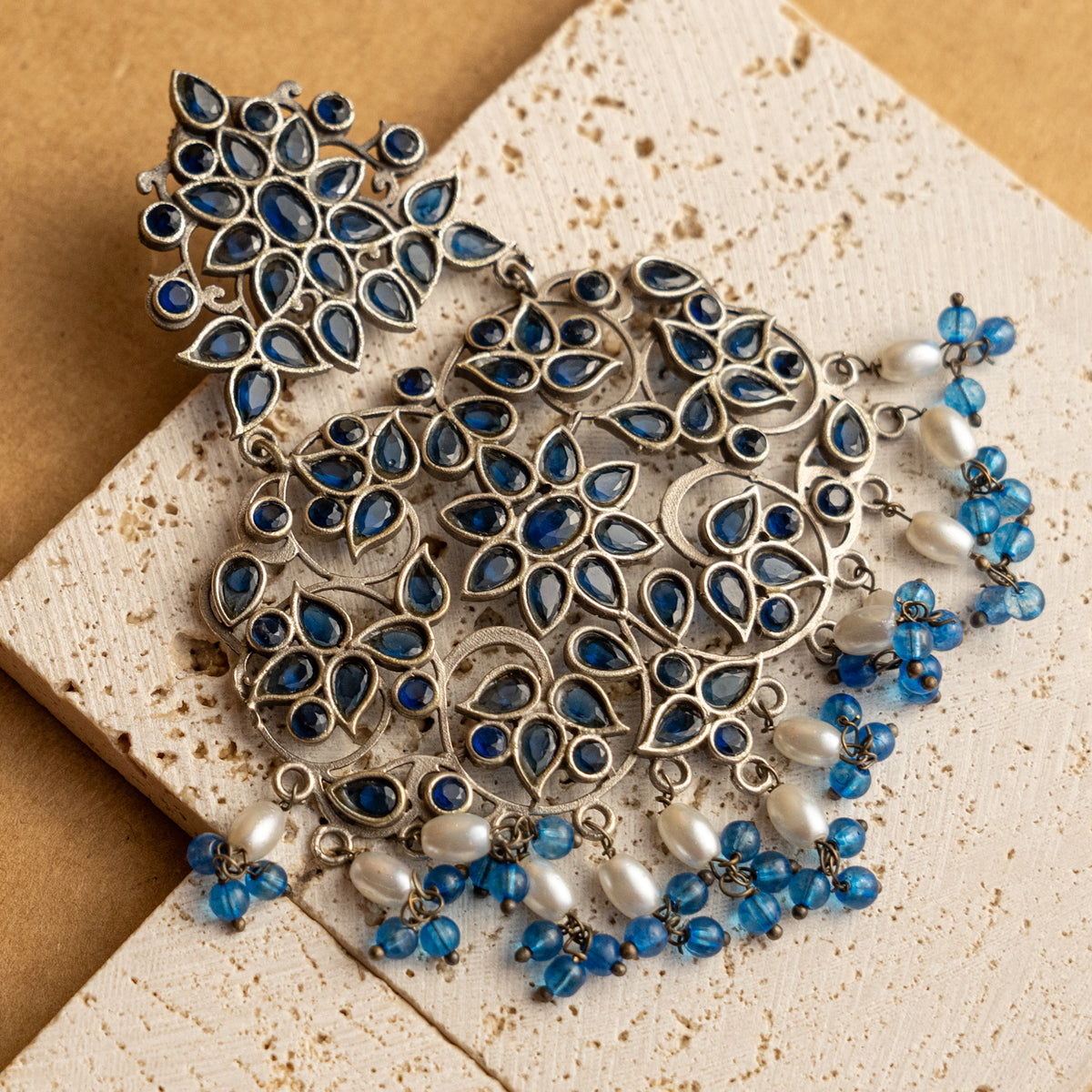 BHAVYA FAUX SILVER SEMI HANDMADE DANGLERS EARRINGS ER655