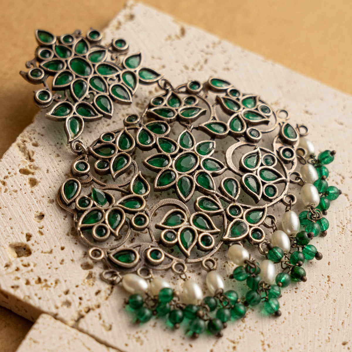 BHAVYA FAUX SILVER SEMI HANDMADE DANGLERS EARRINGS ER655