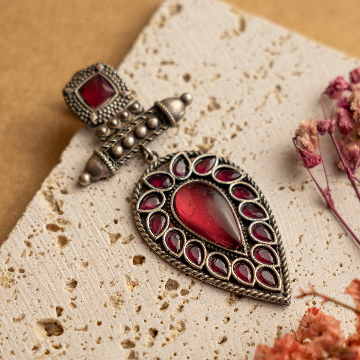 THANINA FAUX SILVER RAW AND RASTIC SEMI HANDMADE DANGLERS EARRINGS ER661