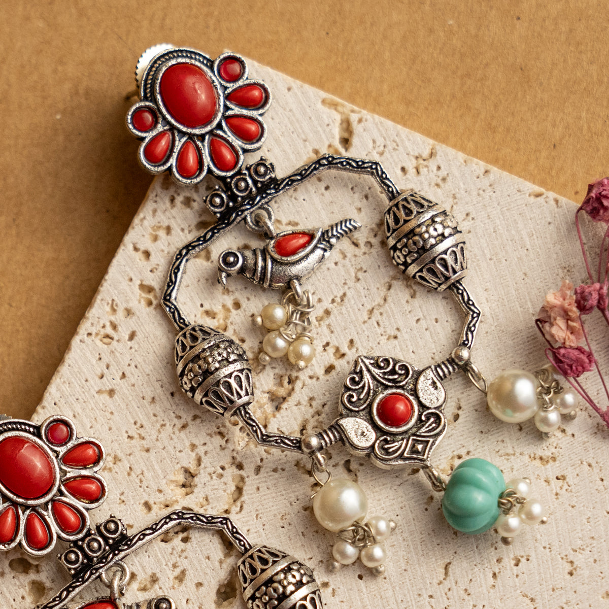 RITASHA FAUX SILVER SEMI HANDMADE DANGLERS EARRINGS ER668