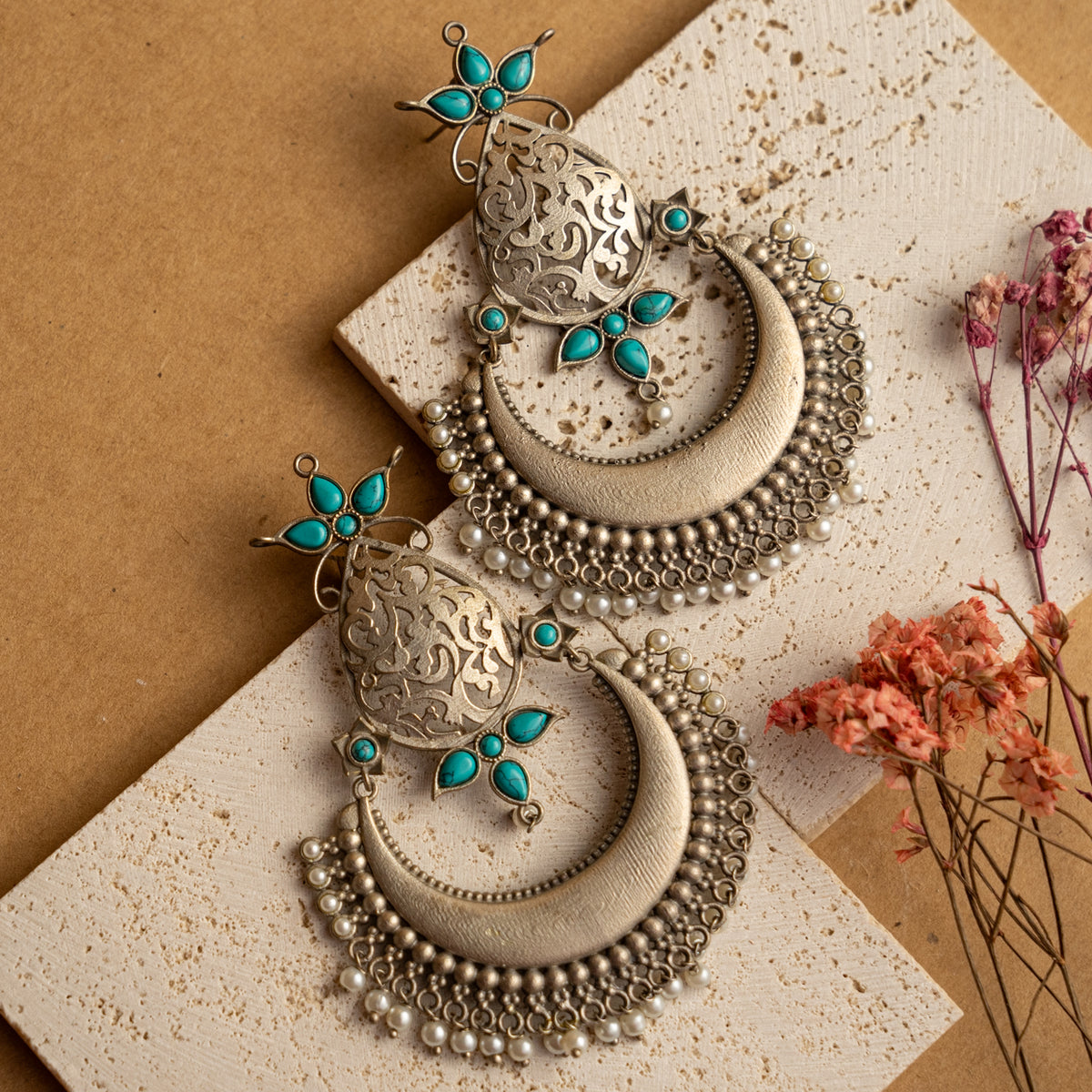 ANVIKA FAUX SILVER SEMI HANDMADE DANGLERS/ EARRINGS ER657