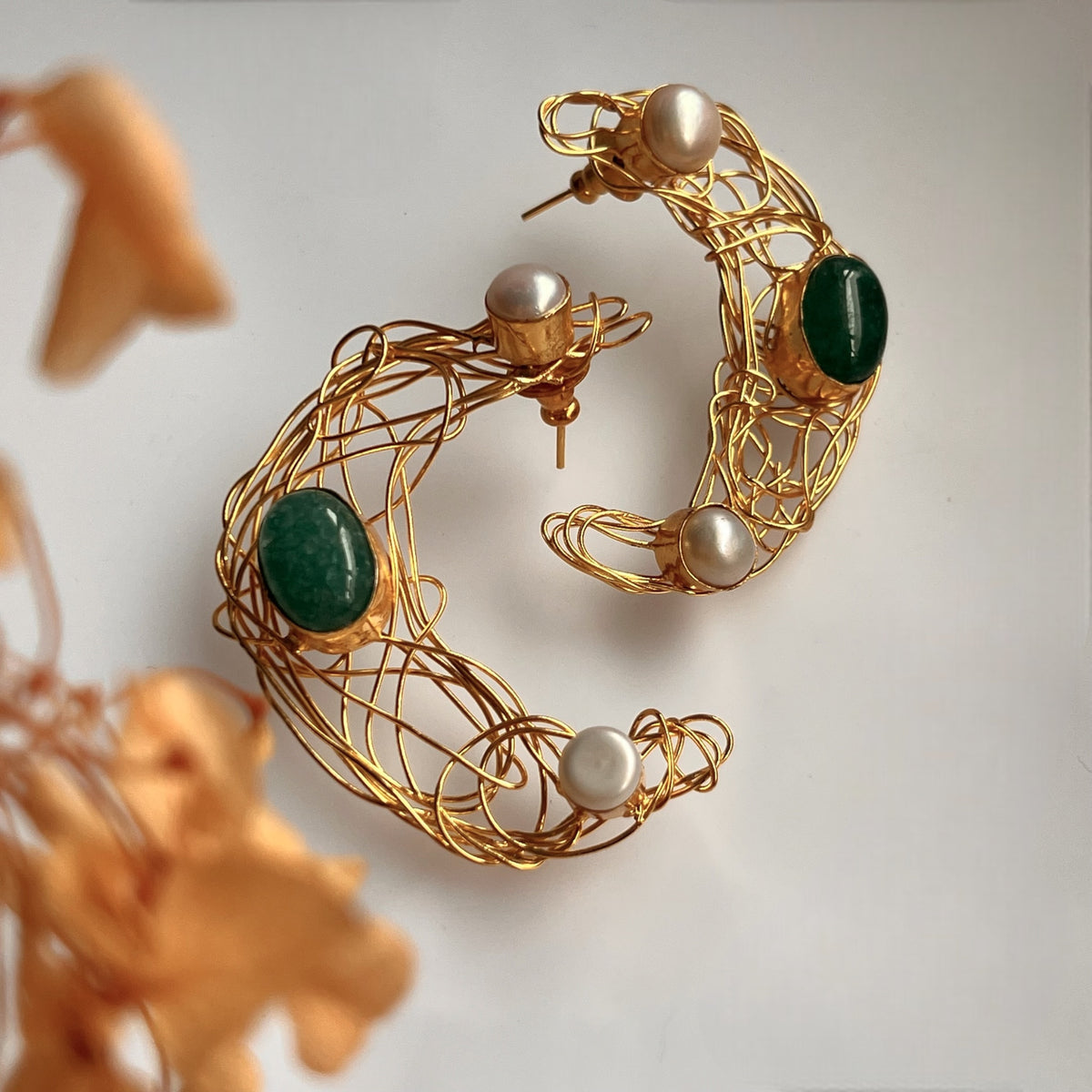 GLIMMERA GOLD TONED EARRING WITH PEARL HANDMADE STUD  ER621